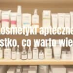 A well-organized pharmacy shelf with dermatological skincare products, clean and professional ambiance, soft lighting, realistic.