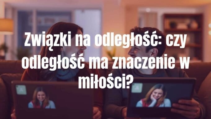 A couple smiling at each other through video call screens, warm lighting, cozy atmosphere, long-distance love, modern romance, digital connection.