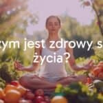 A balanced and healthy lifestyle, person meditating in nature, fresh vegetables and fruits, bright sunlight, peaceful and vibrant mood, realistic.