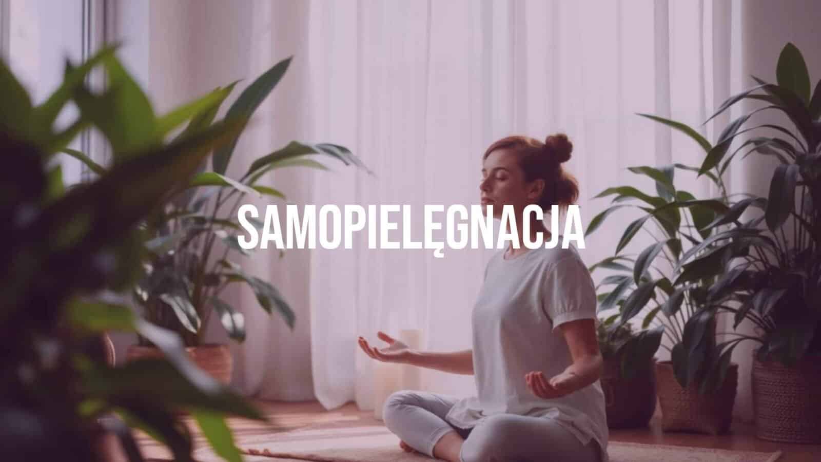 A woman practicing self-care, meditation in a peaceful room with soft lighting, plants, and a cozy atmosphere, realistic.
