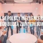 Polish influencers in a modern studio setup, engaging with their audience, holding smartphones, social media icons floating around, energetic and trendy vibe, realistic style.