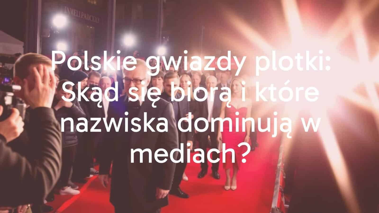 Polish celebrities surrounded by paparazzi flashlights, red carpet event backdrop, mix of actors, musicians, and athletes, tabloid magazine style, lively and dramatic.