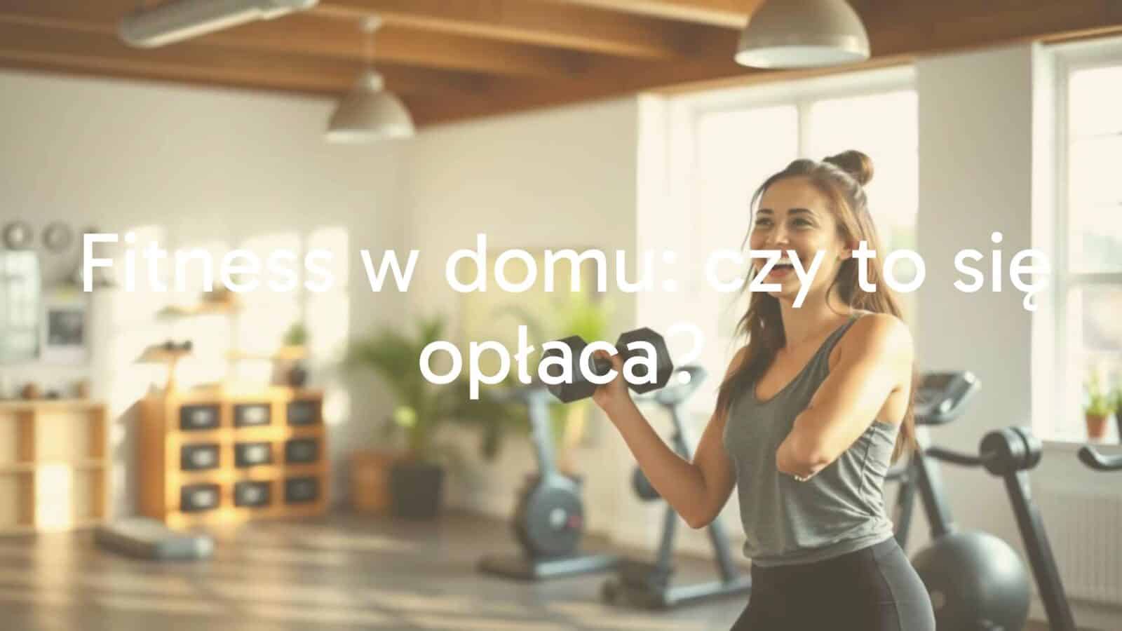 A happy woman exercising at home with dumbbells, bright and clean home gym, natural light, realistic.